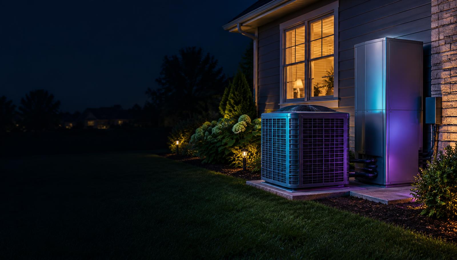 Residential HVAC equipment installed beside a home